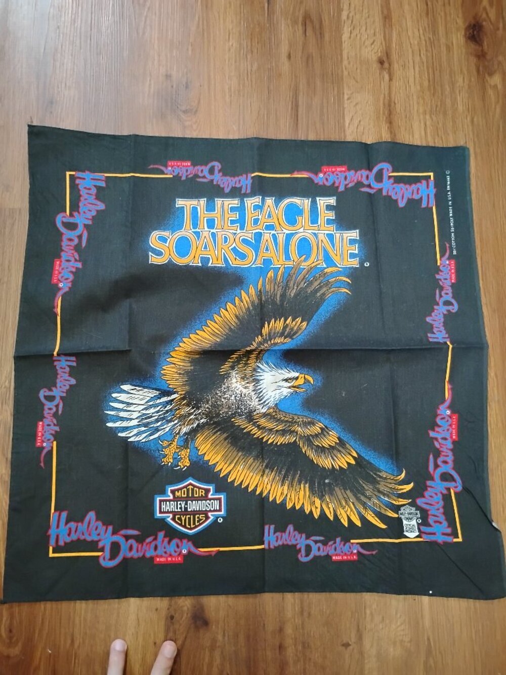 Deadstock Vintage Harley-Davidson The Eagle Soars Alone Bandana Pocket Square